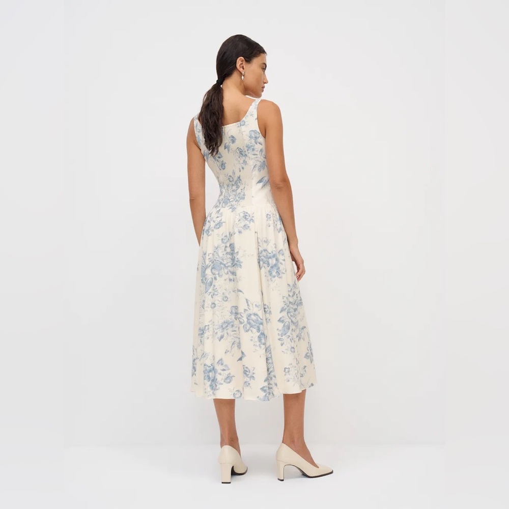 Reformation Cream Midi Dress with Light Blue Floral Print - Picture 4 of 4